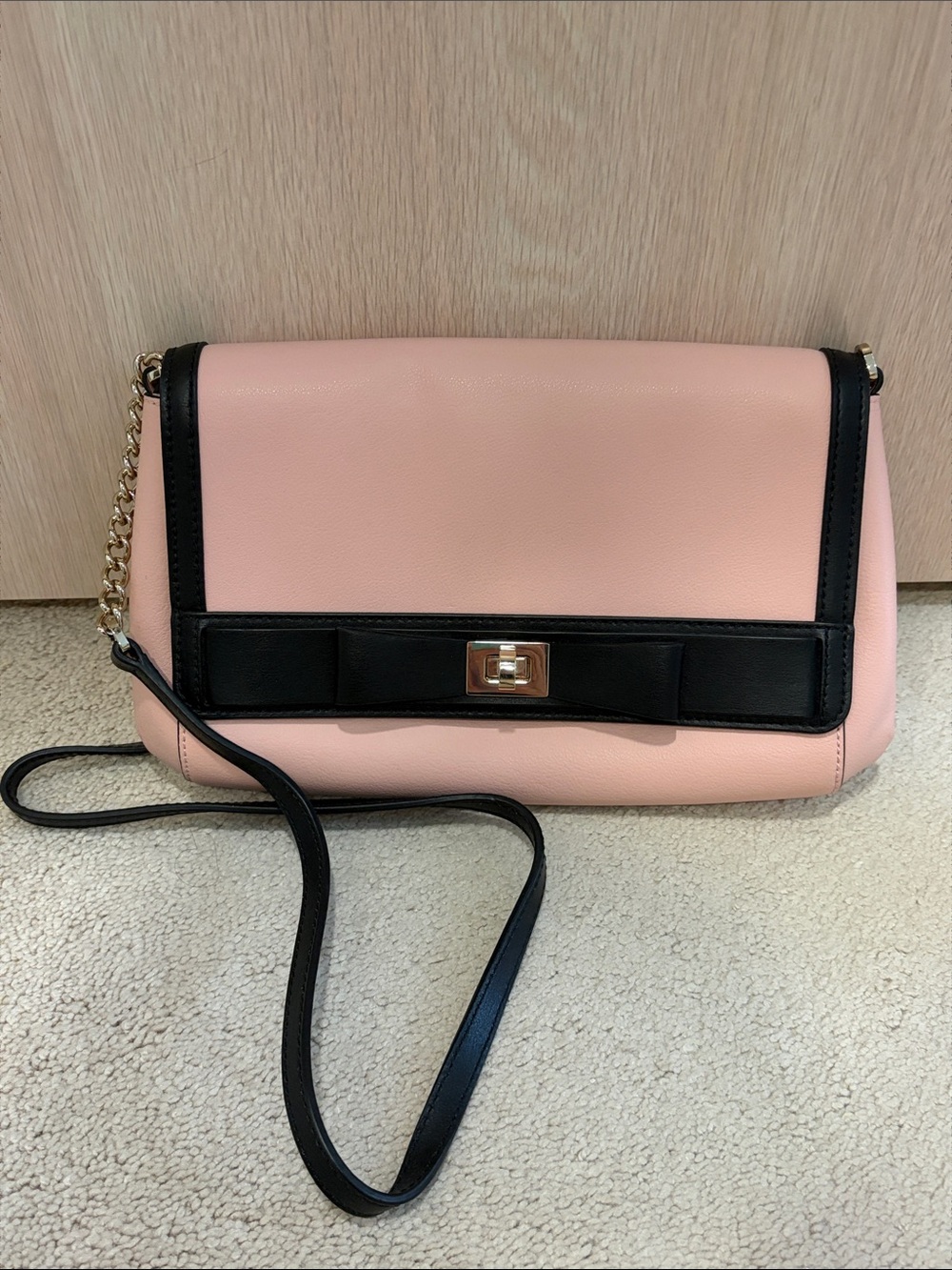 Pink and Black Bow Leather Crossbody Bag